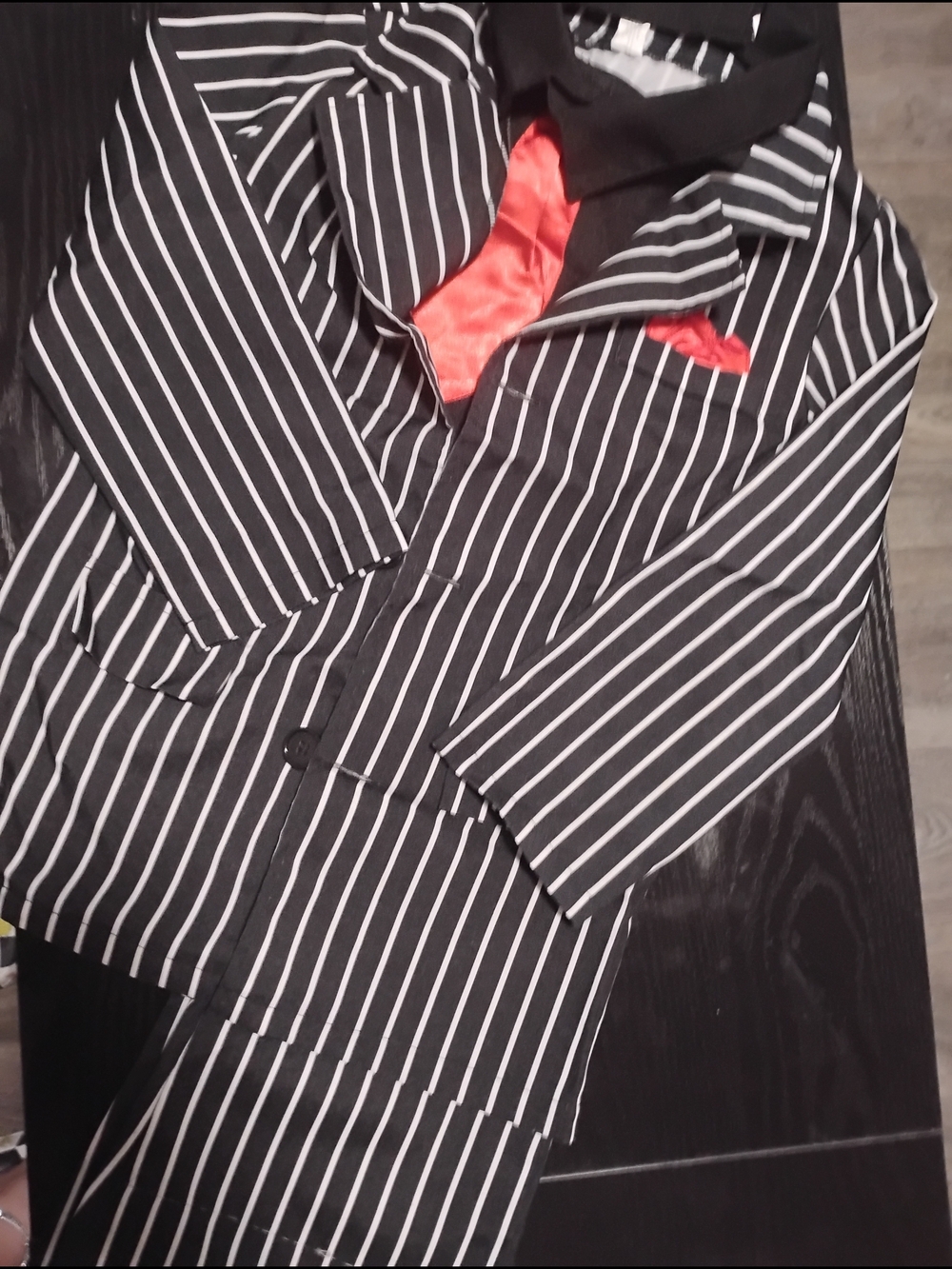 Black White Pinstripe Blazer w/ Pants, Gangster Costumer For Boys, Size: M 8-10